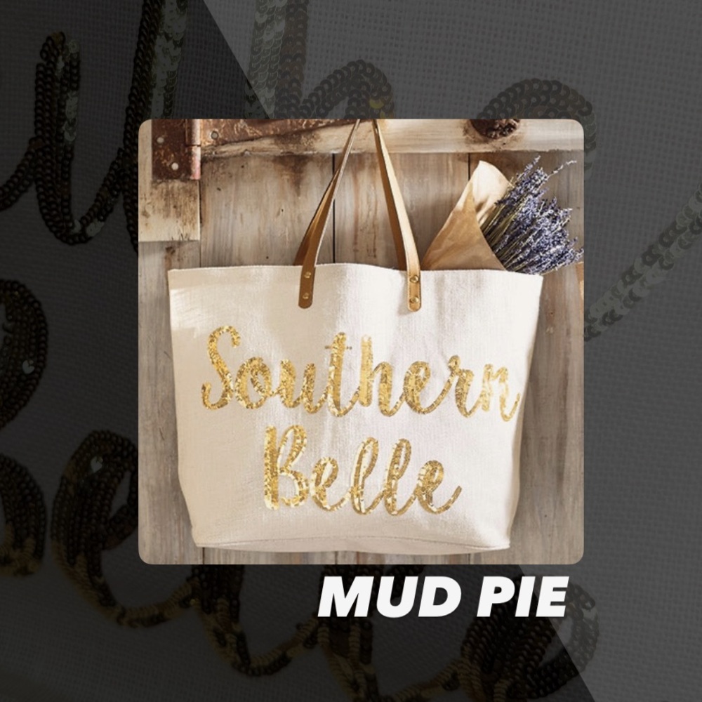 EUC Mud Pie Southern Belle Burlap Tote